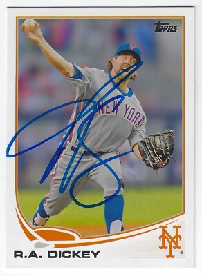 R.A. DICKEY NEW YORK METS SIGNED CARD TORONTO BLUE JAYS TWINS