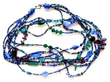 Vintage Czech Multi Colors Shapes Glass Beads 4 Strand Necklace Hook Clasp 32"