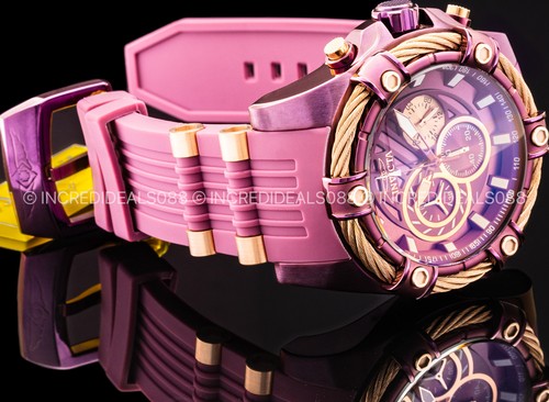Invicta Men BOLT CHRONOGRAPH ROSE GOLD PURPLE CASE DIAL Strap Fashion 52mm Watch - Picture 5 of 11