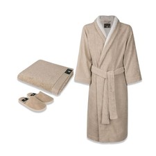 Viareggio Egyptian Cotton Robe Set  Beige Champagne Bathrobe, Slippers  Towel