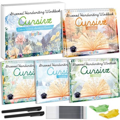 4 Pack Grooved Cursive Handwriting Workbook Kit Magic Reusable Grooved Handwr...