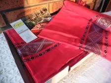 ANCIENNE NAPPE 160X240+12 SERVIETTES 55CM BASQUE ROUGE CRYLOR "1950"MOD GUERNICA