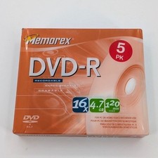 Memorex DVD-R 4.7GB 16x 120 Min Blank Recordable Media Discs 5 Pack New Sealed