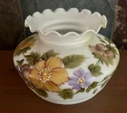 Vintage Milk Glass Lampshade Hand-Painted Flowers Ruffled Rim GWTW 7" Fitter