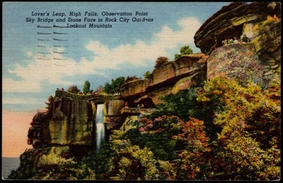 Postcard  Lover's Leap,High Falls,Observation Point, Sky Bridge, Lookout Mtn, TN