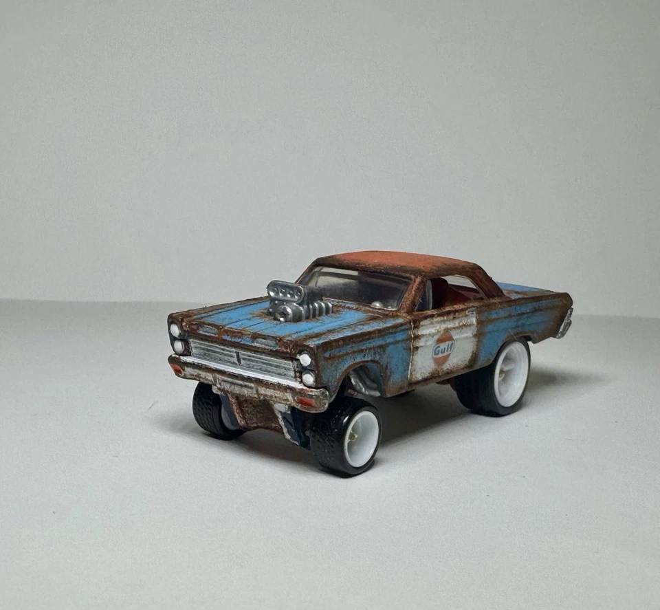 Varilla de rata Mercury Comet Gasser 1965 azul Golfo pintada a mano personalizada con jinetes reales Foto 2 de 4