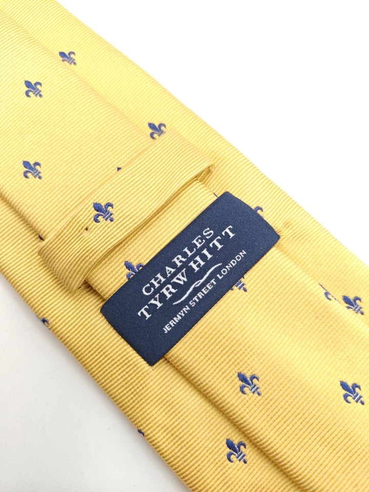 Charles Tyrwhitt Gold Fleur-De-Lys 100% Silk Luxury Tie Classic Italy EUC - Image 3 of 4