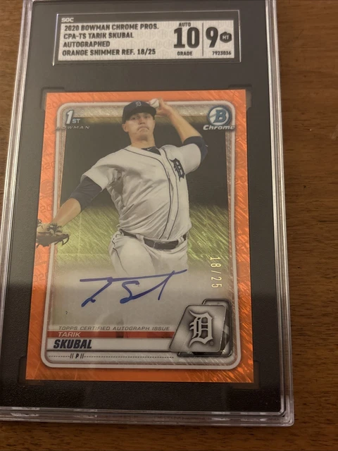 2020 Bowman Chrome Tarik Skubal Orange Shimmer Refractor Auto /25 SGC 9 10