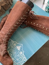 Brown Leather Upper Lace-Up Vintage Women's Boots Studded Size 6.5