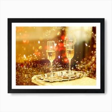 Champagne Glasses On A Tray Art Pri Framed Wall Art Poster Canvas Print Picture