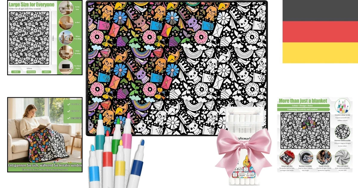 Manta para colorear grande 150x125cm 24 colores DIY manta para pintar mullida suave manta mullida