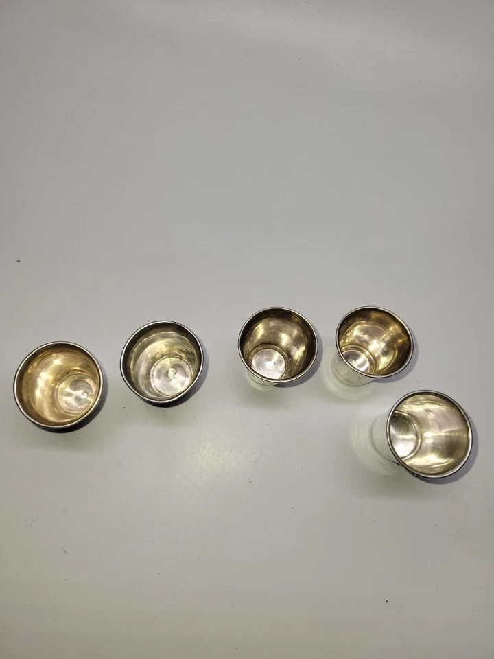 Lote de tazas de chupito de plata vintage polacas 800 pares de plata y 830 tazas alemanas Judaica Foto 4 de 4