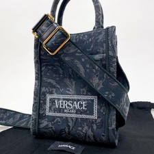 Versace Barocco Athena Mini Tote Bag Borsa a Polvere RFID in Pelle di Tela Nera