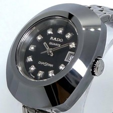 Reloj de cuarzo Rado DiaStar 719.0003.3 para dama esfera negra 11 diamantes fecha vintage