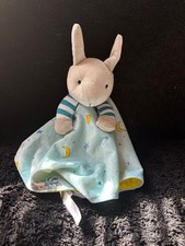 Goodnight Moon Plush Bunny Lovey Security Blanket Moon Star Satin Blue Yellow