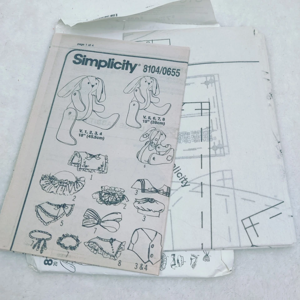 Simplicity Crafts 8104 Sew Pattern Stuffed Bunny Rabbit Uncut - Image 3 of 3