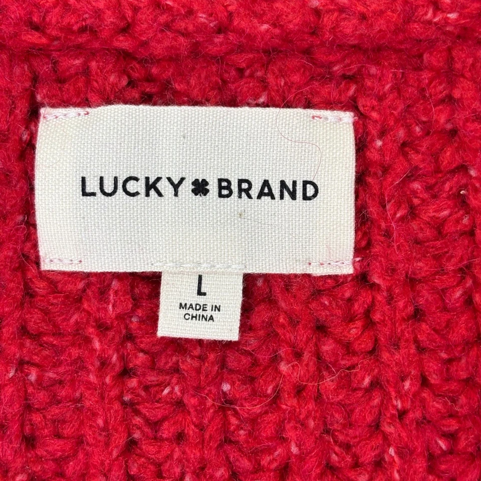 Suéter para mujer Lucky Brand talla L rojo tejido cuello en V suéter cálido acogedor prendas de punto Foto 2 de 4