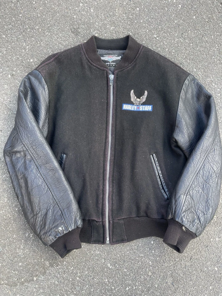 Chaqueta de bombardero universitaria de cuero Harley-Davidson Scovill vintage años 70 con cremallera “staff” Foto 3 de 4