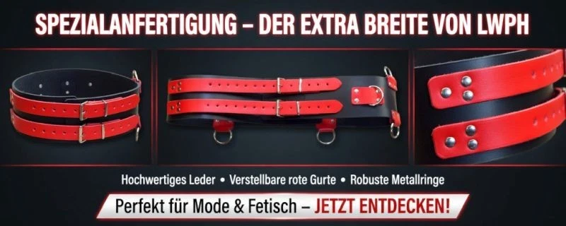 Taillengurt Leder 20 cm extra breit schwarz-rot