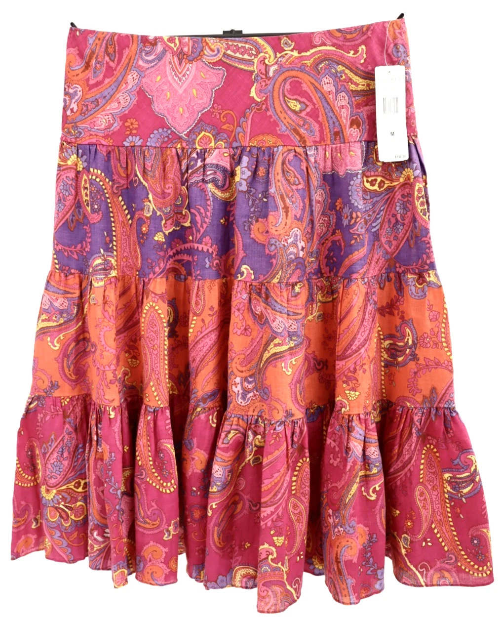 NWT LAUREN RALPH LAUREN Women's Linen A-Line Tiered Skirt Paisley Size M $139