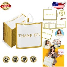 Bulk 400 White Gold Shopping Bags 12x15" Thick Plastic Reusable Thank You