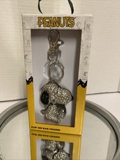 PEANUTS SNOOPY Bling Pave Crystal/Rhinestone Keychain Bag Charm NWT Silver 3D
