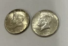 1964 Kennedy Half Dollars, 90% Silver, Circulated, Lot of 2