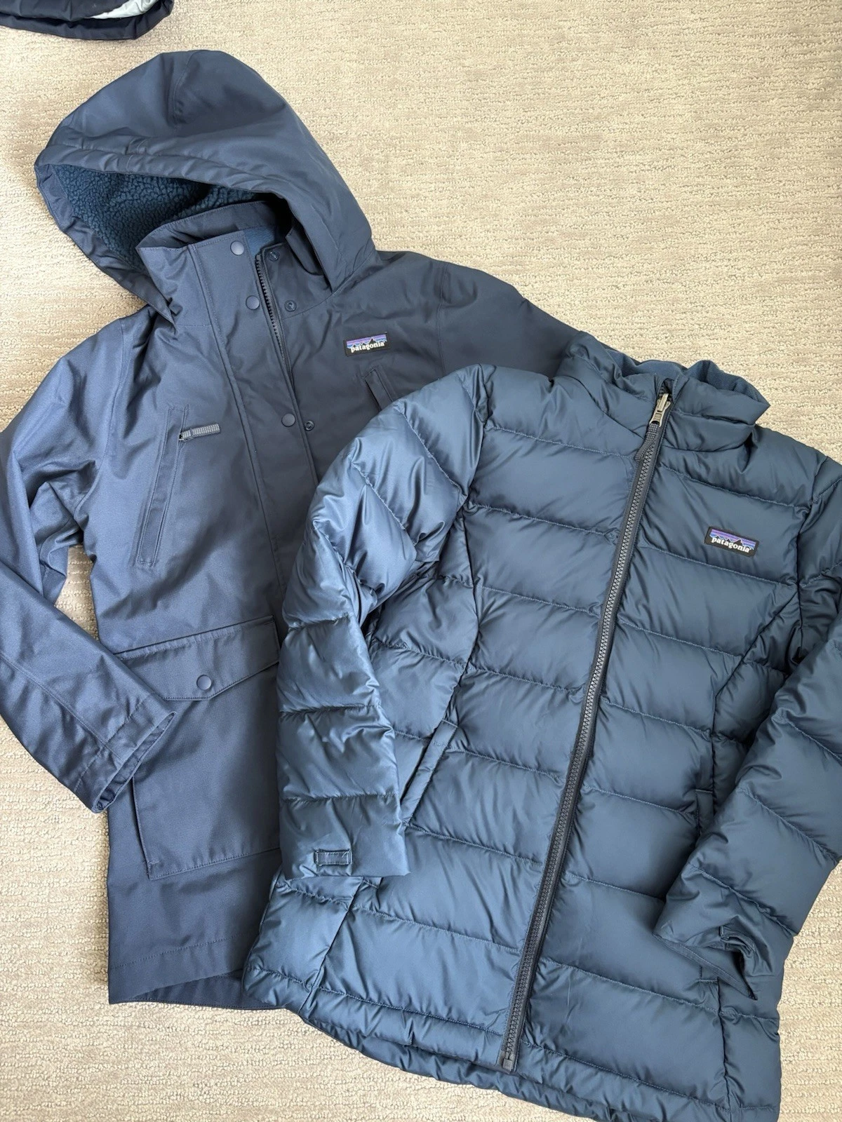 NWT Patagonia 3 in 1 Navy Fleece Hooded Parka Down Coat Gorls size Medium 10