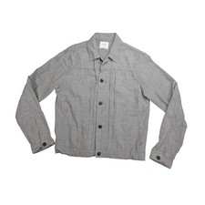 Billy Reid Pleated Trucker Jacket Mens M Tan Gray Cotton USA Made Flaw