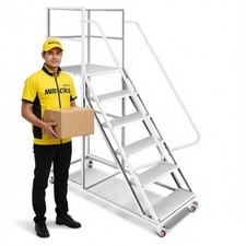6 Steps 1213lbs Steel Rolling Platform Step Ladder with Safety Guardrail Fence