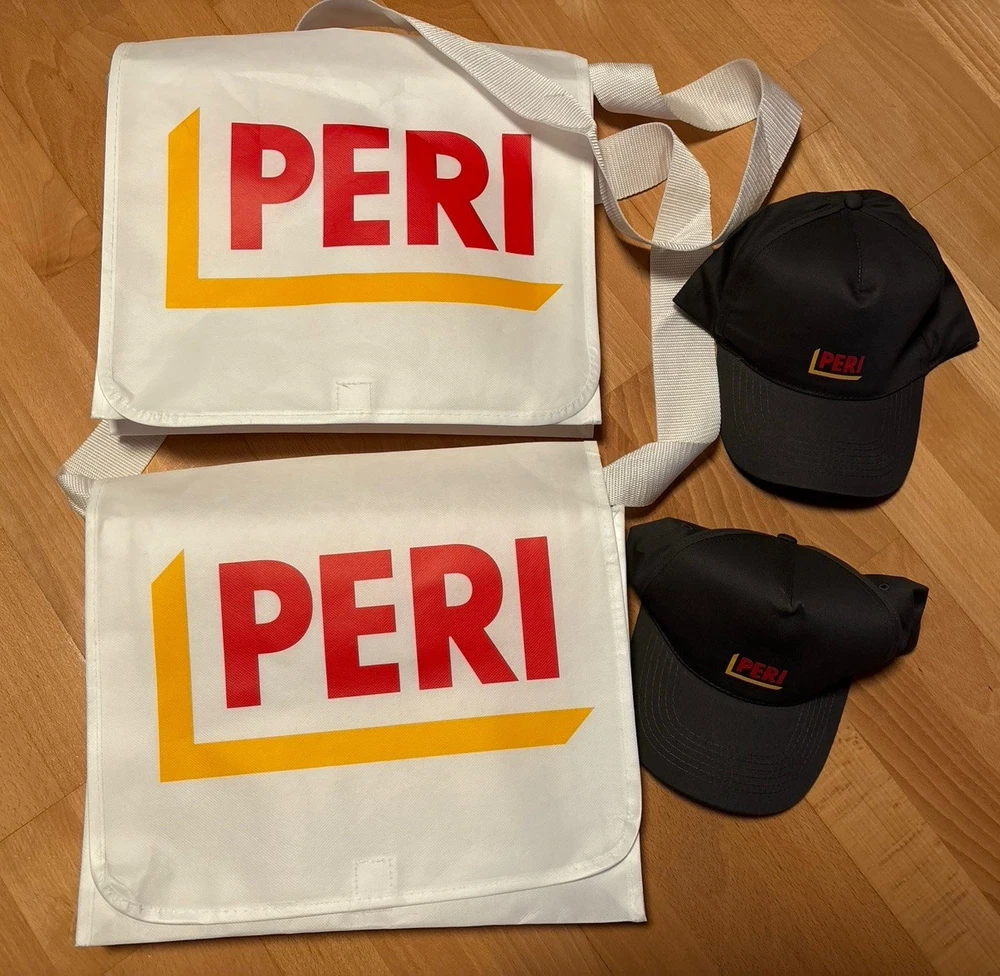 Peri Werbetasche mit Kappe, Neu, Bauma 2025 München, 2 Taschen und 2 Kappen