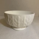 Vintage FTD milk glass planter / pedestal bowl, 1975, oak leaf, 4"H, 7"L, 5"W