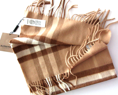 $609 Burberry Classic GIANT Icon Check Cashmere Scarf Mid Camel