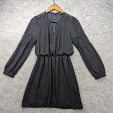 Express Dress Womens XS Black Mini Lace Inset Long Sleeve Elastic Waist