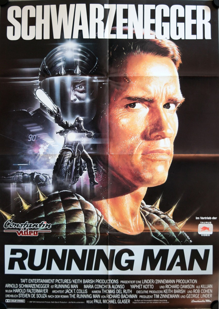 The Running Man German video movie poster A1 Schwarzenegger Kotto