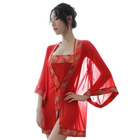 Womens Sleepwear Set Sexy Lingerie Doudu G-string Gown Sheer Kimono Nightgown