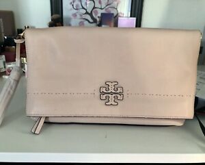 NWT!! Tory Burch McGraw Foldover Leather Crossbody Bag $398 Pink Quartz | eBay