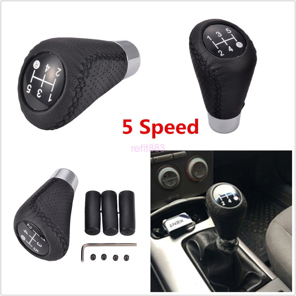 Universal Leather Black 5 Speed Stitche Manual Car Gear Stick Shift Knob Shifter Foto 2 de 4