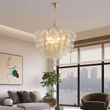 27'' Gold Pendant Light Ribbed Glass Ceiling Chandelier Kitchen Bedroom Fixture