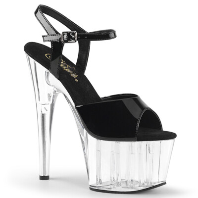 PLEASER ADORE-709 Women's Black 7'' Heel Platform Ankle Strap Sandal Shoes