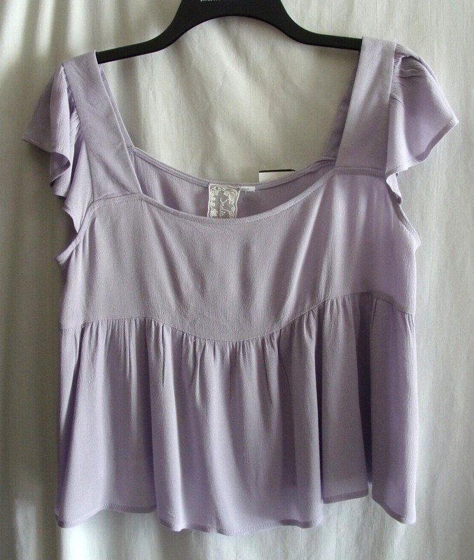 SADIE & SAGE Lilac Purple Sleeveless RUFFLE Trim CROPPED Blouse Sz MEDIUM