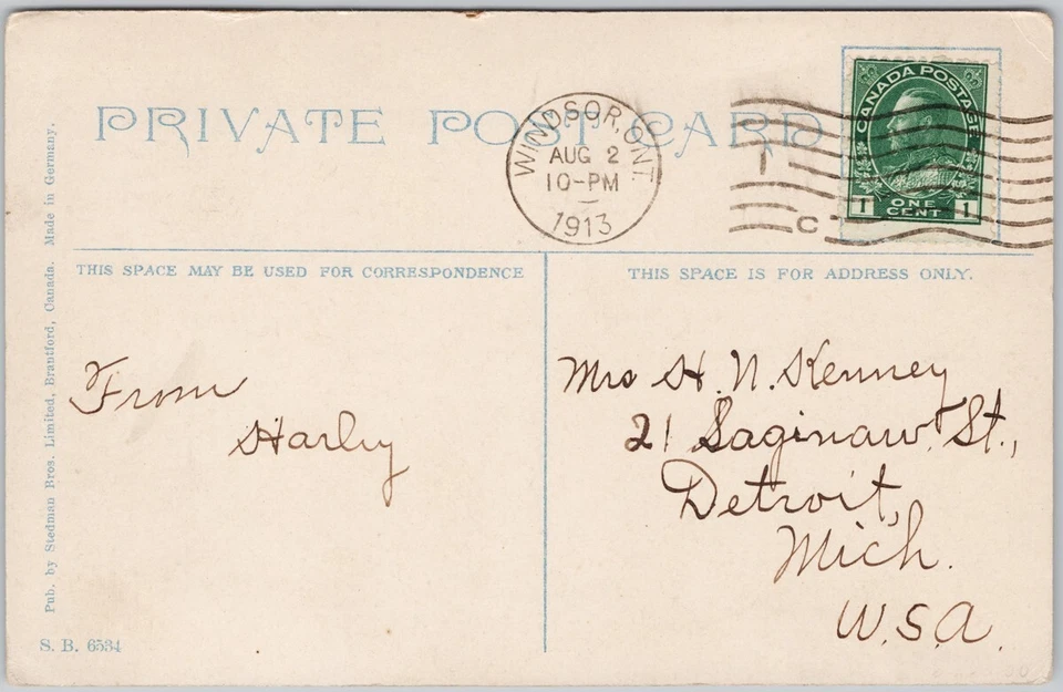 On Detroit River Windsor Ontario Patriotic Red Ensign Flag Stedman Postcard H72 - Image 2 of 2