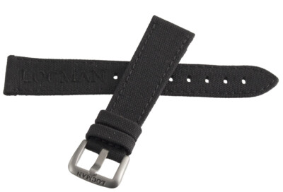 LOCMAN Men's 20MM x 16mm Black Fabric Silver Buckle Band 
