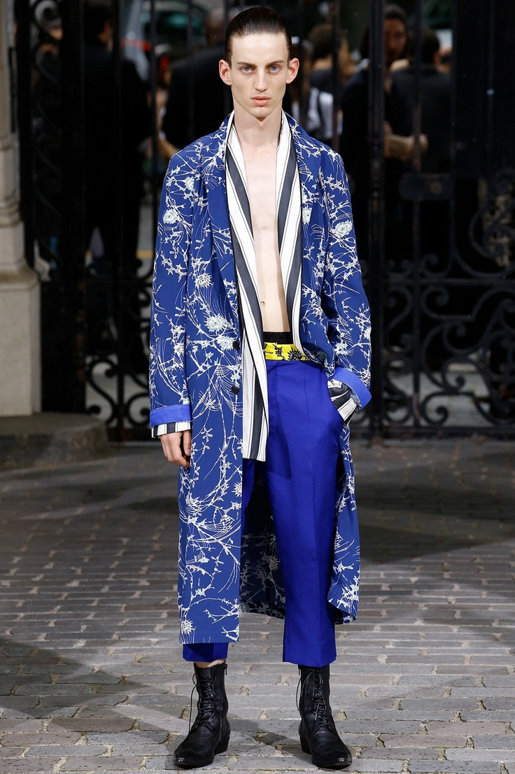 Haider Ackermann SS17 Yellow Waist Blue Trousers 52/Prada Haider Ackermann SS17 Yellow Waist Blue Trousers 52/Prada