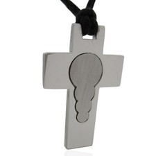 30x20mm Polished Satin Steel Cross Pendant with Leather Necklace