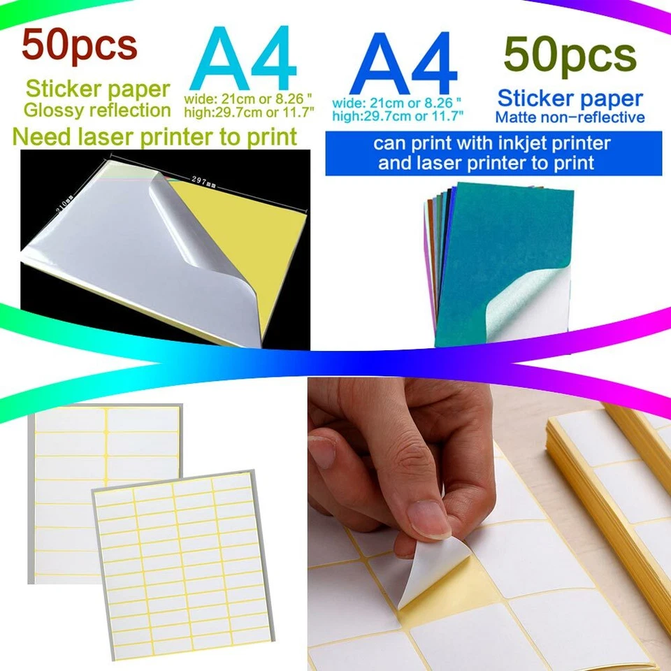 Laser Inkjet Print A4 Paper White Self Adhesive Tags Paper Cut Sheet Label Lot - Image 2 of 2
