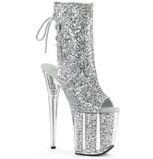 Silver Glitter Flamingo Ankle Boot