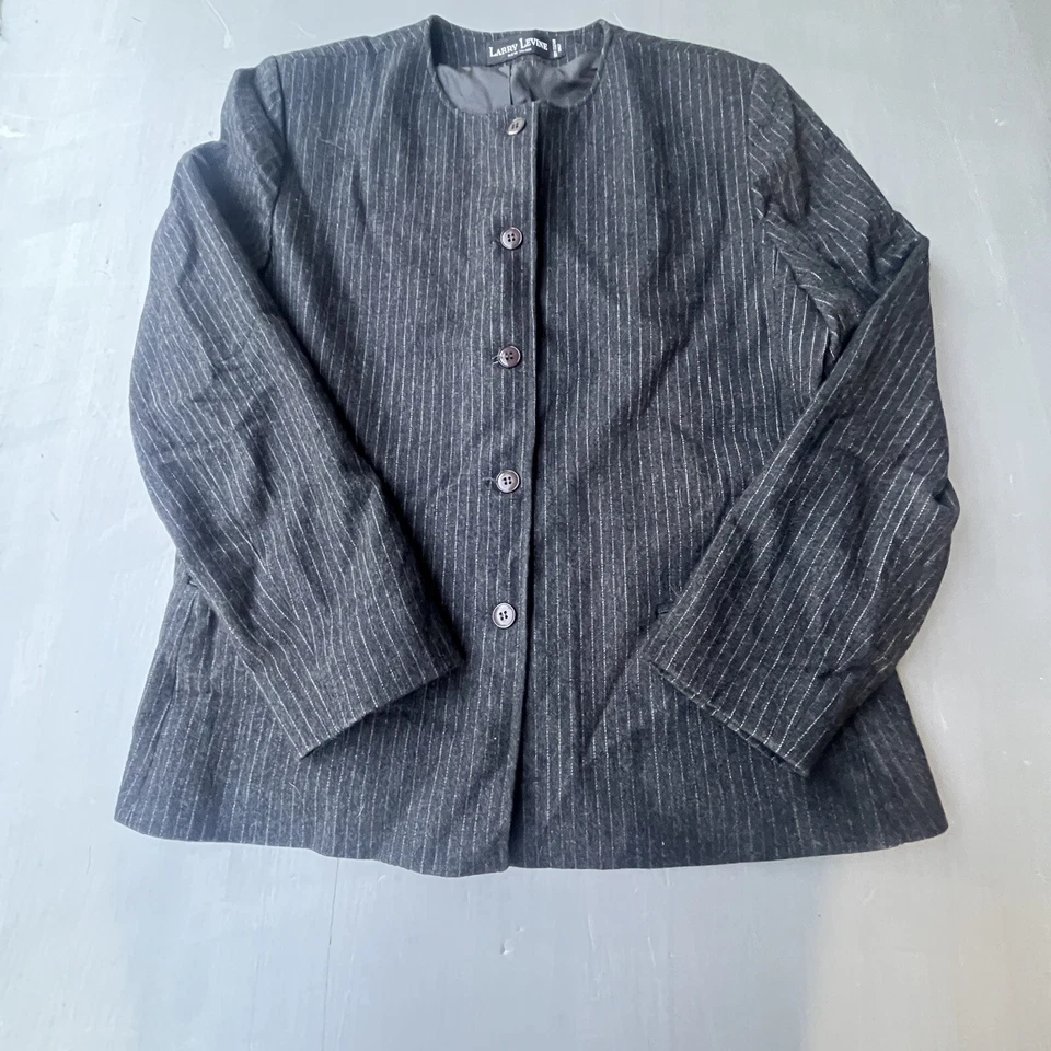 De colección Larry Levine Adulto Pin Rayas Power Falda Traje Mujer Lana Gris Grande 12 Foto 2 de 4