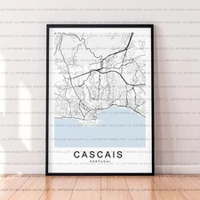 Cascais Portugal Unframed Map Poster Print Minimalist Art Cascais Home Decor