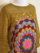Vtg 60s 70s Granny Mandala Crochet Sweater